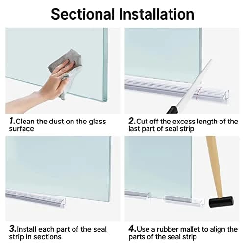 AmazerBath 3-Section Segmented Shower Door Bottom Seal for 3/8" (10mm) Glass - 15.75" x 3 Pieces | Prevents Water Leaks thumbnail 5