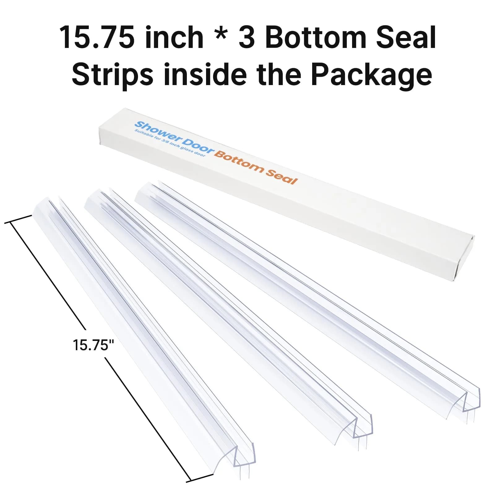 AmazerBath 3-Section Segmented Shower Door Bottom Seal for 3/8" (10mm) Glass - 15.75" x 3 Pieces | Prevents Water Leaks - view 2