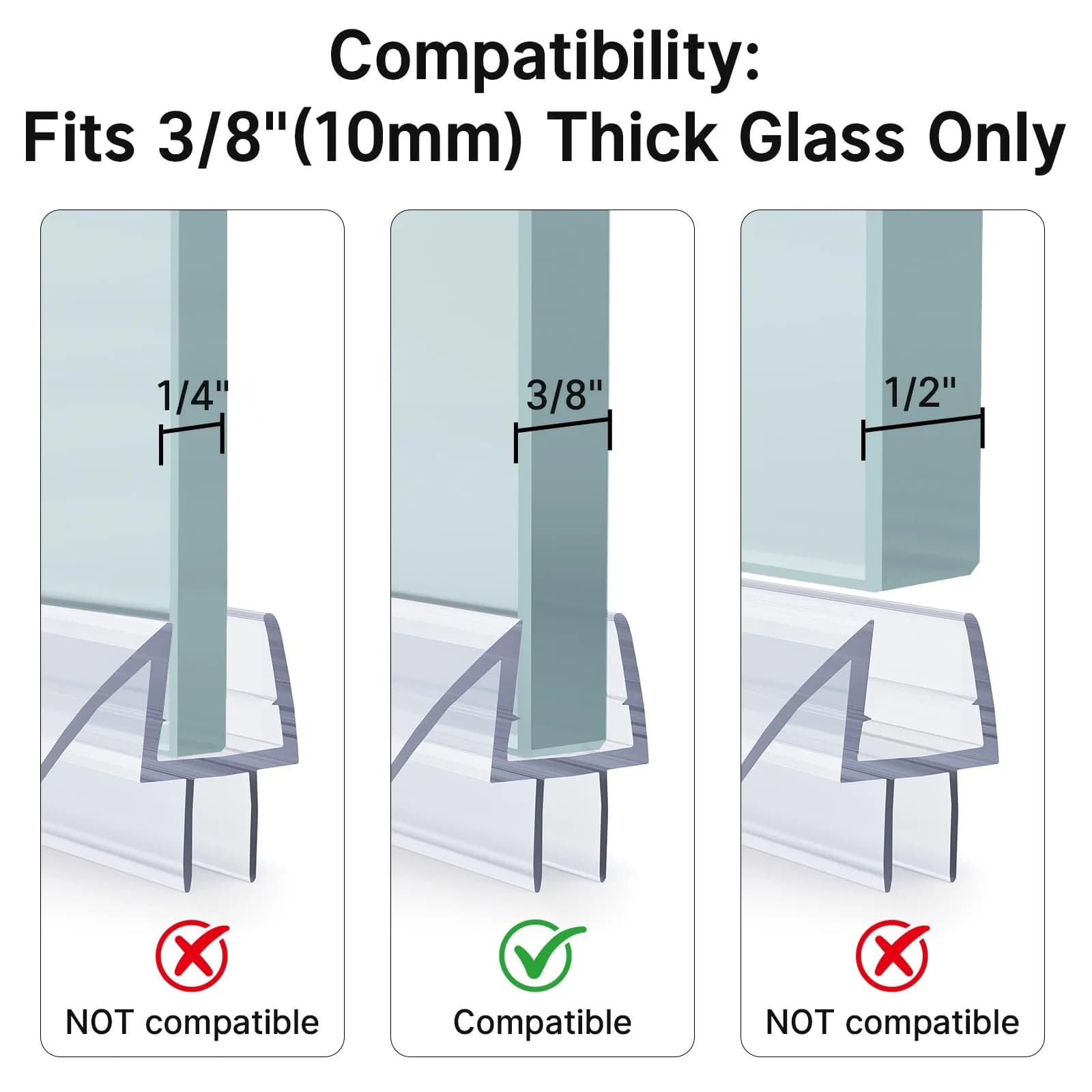 AmazerBath 3-Section Segmented Shower Door Bottom Seal for 3/8" (10mm) Glass - 15.75" x 3 Pieces | Prevents Water Leaks - view 4