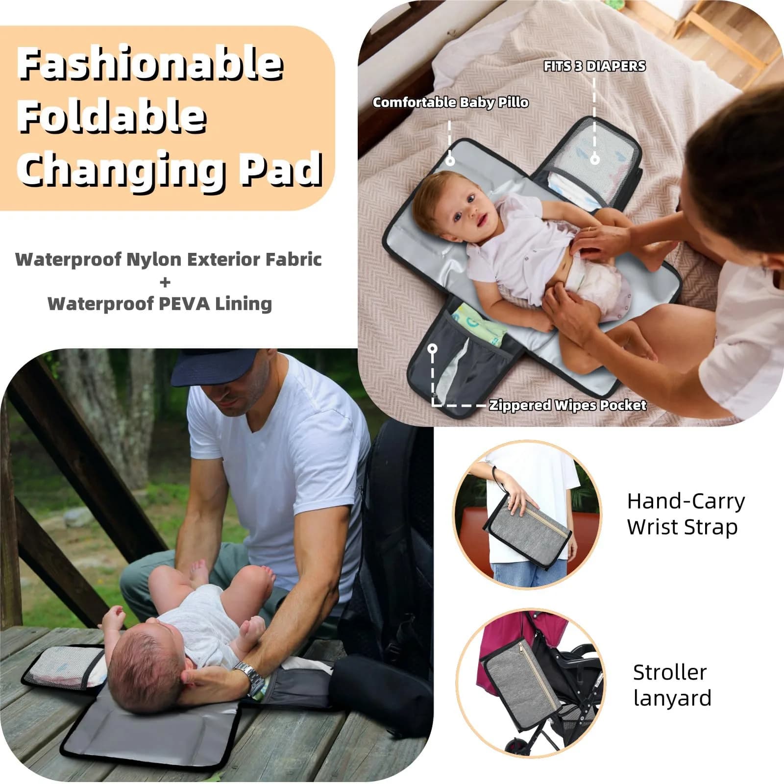 ROSEGIN Large Capacity Diaper Backpack 35L (1.6 lbs) | Waterproof Quilted Travel Bag with Changing Pad & Insulated Pockets - view 5