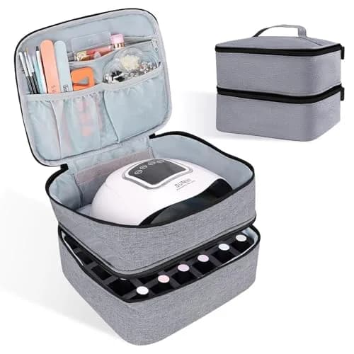 ALSLEA Gray Nail Polish Organizer Holds 30 Bottles | Double-Layer Travel Case with Padded Interior (10" x 8.3" x 7.2") thumbnail 1