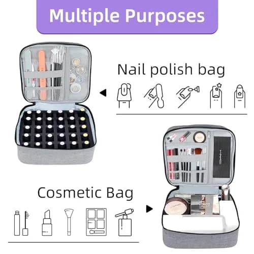 ALSLEA Gray Nail Polish Organizer Holds 30 Bottles | Double-Layer Travel Case with Padded Interior (10" x 8.3" x 7.2") thumbnail 8