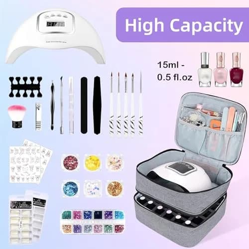 ALSLEA Gray Nail Polish Organizer Holds 30 Bottles | Double-Layer Travel Case with Padded Interior (10" x 8.3" x 7.2") thumbnail 3