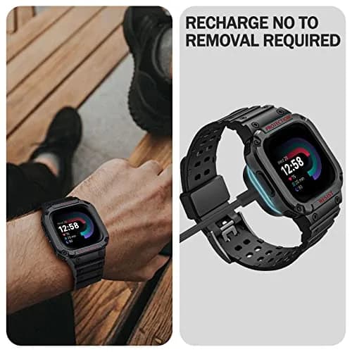 FINTIE Rugged Band with Case for Fitbit Versa 4/3/2/1/Lite & Sense 2, Black, 165mm-245mm (6.5-9.5 inch) thumbnail 5
