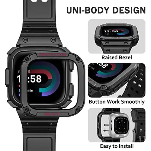 FINTIE Rugged Band with Case for Fitbit Versa 4/3/2/1/Lite & Sense 2, Black, 165mm-245mm (6.5-9.5 inch) thumbnail 3
