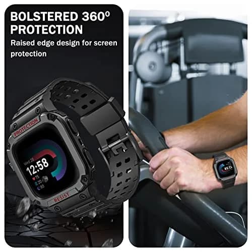 FINTIE Rugged Band with Case for Fitbit Versa 4/3/2/1/Lite & Sense 2, Black, 165mm-245mm (6.5-9.5 inch) thumbnail 4