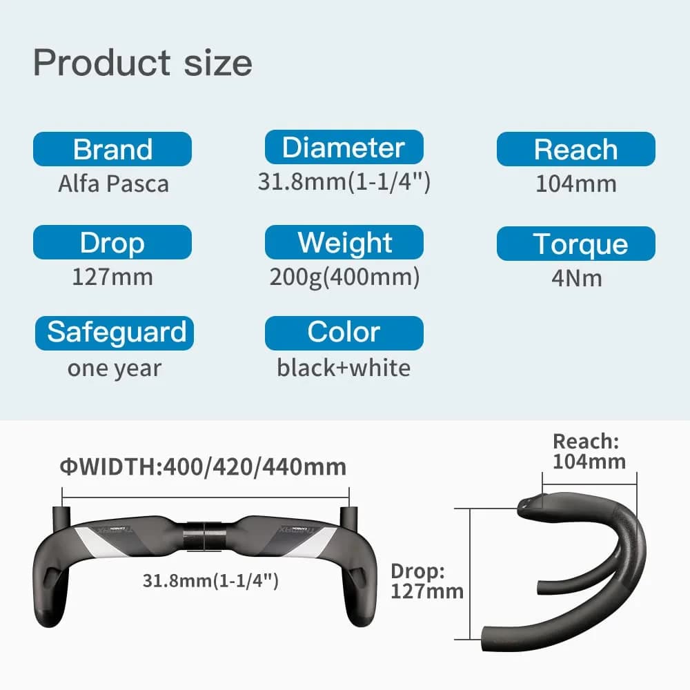 Alfa Pasca THE MAX UD Matte Carbon Fiber Road Bike Handlebars 31.8 x 400mm Aero Drop Bars - view 3