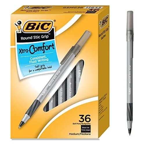 BIC Round Stic Grip Xtra Comfort Ballpoint Pens, Medium Point (1.2mm), Black, Soft Grip For Added Comfort And Control, 648 Count Total | Bulk Pack Writing Instrument thumbnail 1