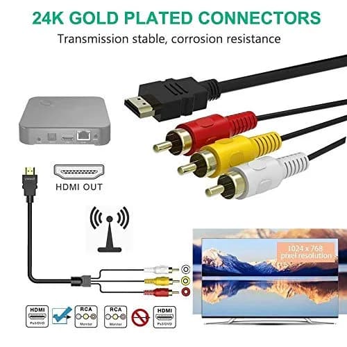 BERLAT HDMI to RCA Cable 1.5m (5ft) | One-Way Transmitter for TV HDTV DVD thumbnail 4
