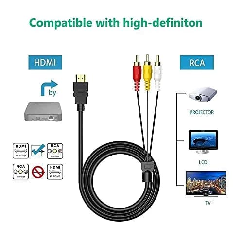 BERLAT HDMI to RCA Cable 1.5m (5ft) | One-Way Transmitter for TV HDTV DVD thumbnail 2