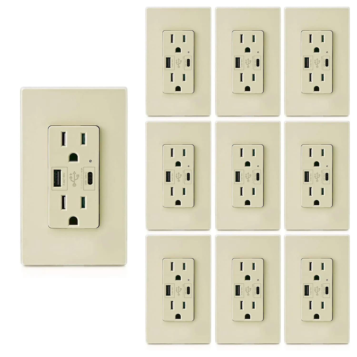 micmi Ivory USB Wall Outlet with C + A Ports | 15 Amp 125V, UL Listed, Fast Charging — Ivory