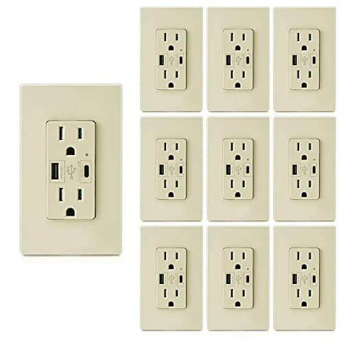 micmi Ivory USB Wall Outlet with C + A Ports | 15 Amp 125V, UL Listed, Fast Charging thumbnail 1