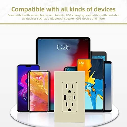 micmi Ivory USB Wall Outlet with C + A Ports | 15 Amp 125V, UL Listed, Fast Charging thumbnail 5
