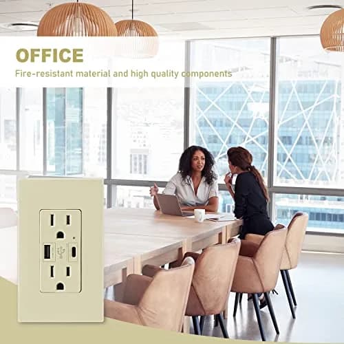 micmi Ivory USB Wall Outlet with C + A Ports | 15 Amp 125V, UL Listed, Fast Charging thumbnail 7