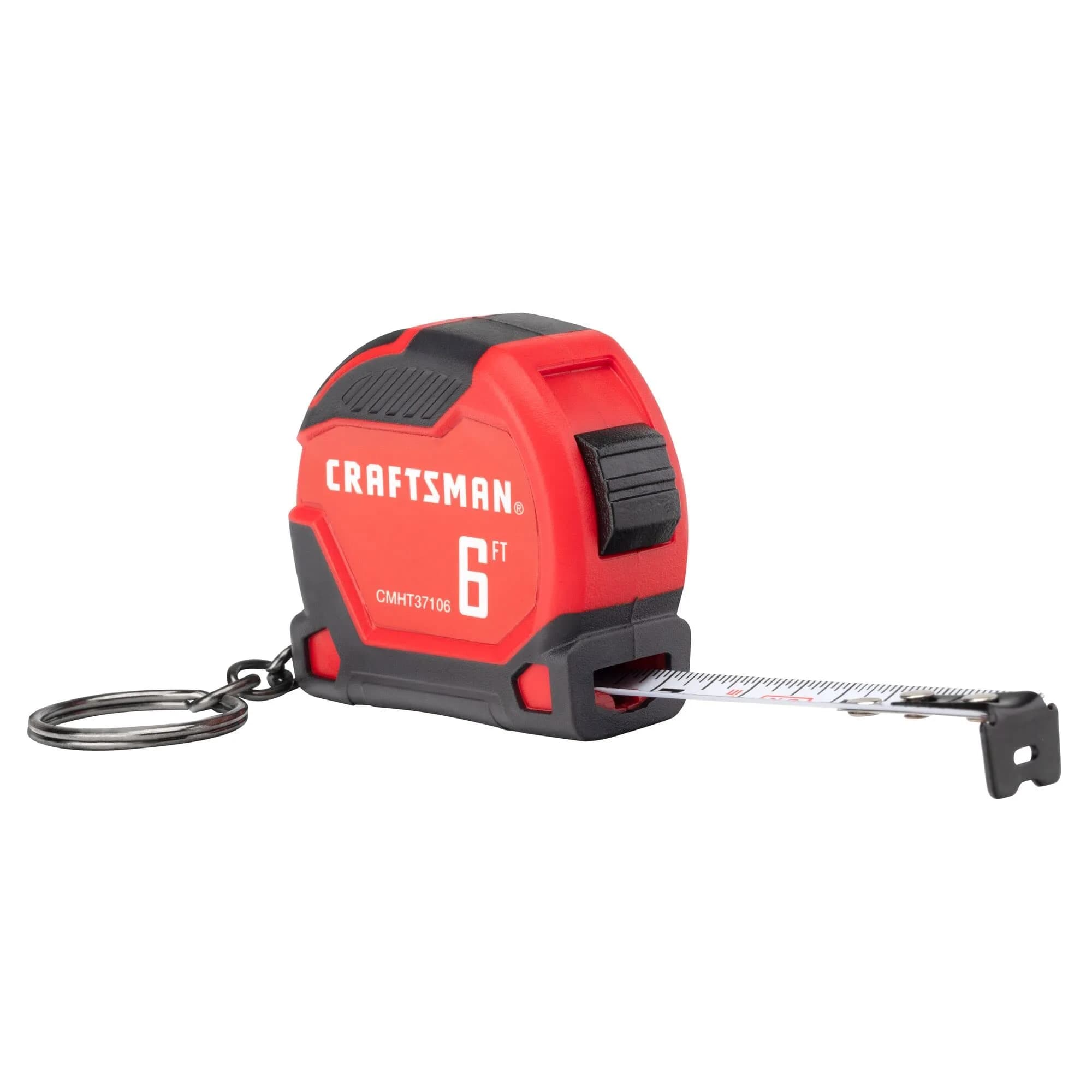 CRAFTSMAN Keychain Tape Measure 6 FT (1.8 m) | Durable Steel Blade with Rubber Grip — Red