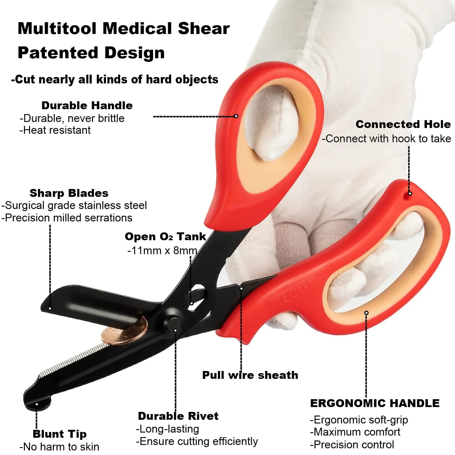 MEUUT Medical Trauma Shears 7.8" (19.8 cm) - 2-Pack | Ambidextrous, Serrated, Non-Stick Blades - view 4