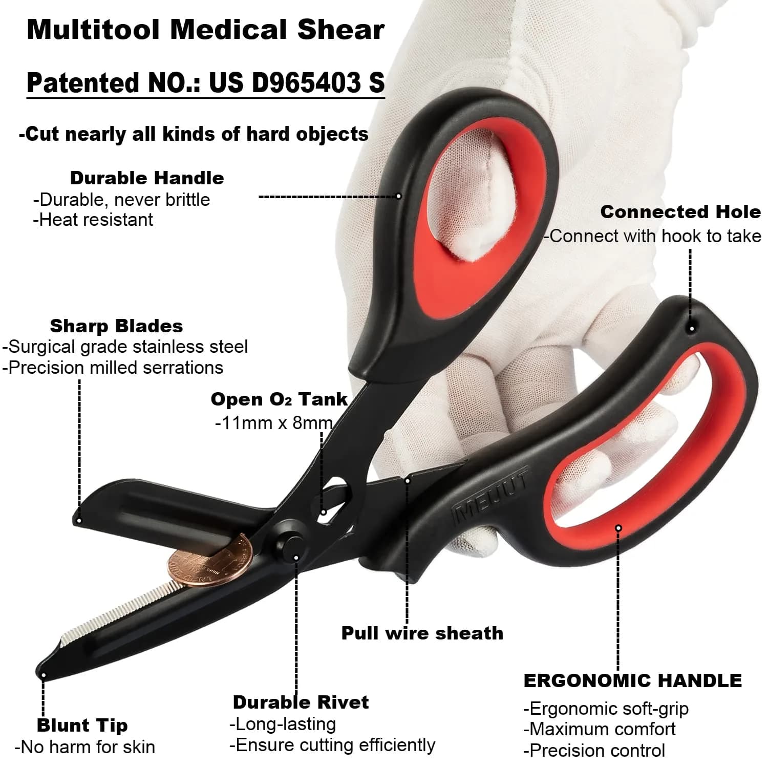 MEUUT Medical Trauma Shears 7.8" (19.8 cm) - 2-Pack | Sharp, Serrated, Non-Stick Blades with Oxygen Wrench - view 3