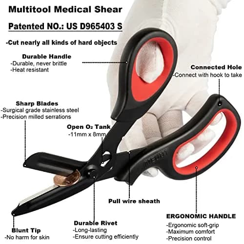 MEUUT Medical Trauma Shears 7.8" (19.8 cm) - 2-Pack | Sharp, Serrated, Non-Stick Blades with Oxygen Wrench thumbnail 3
