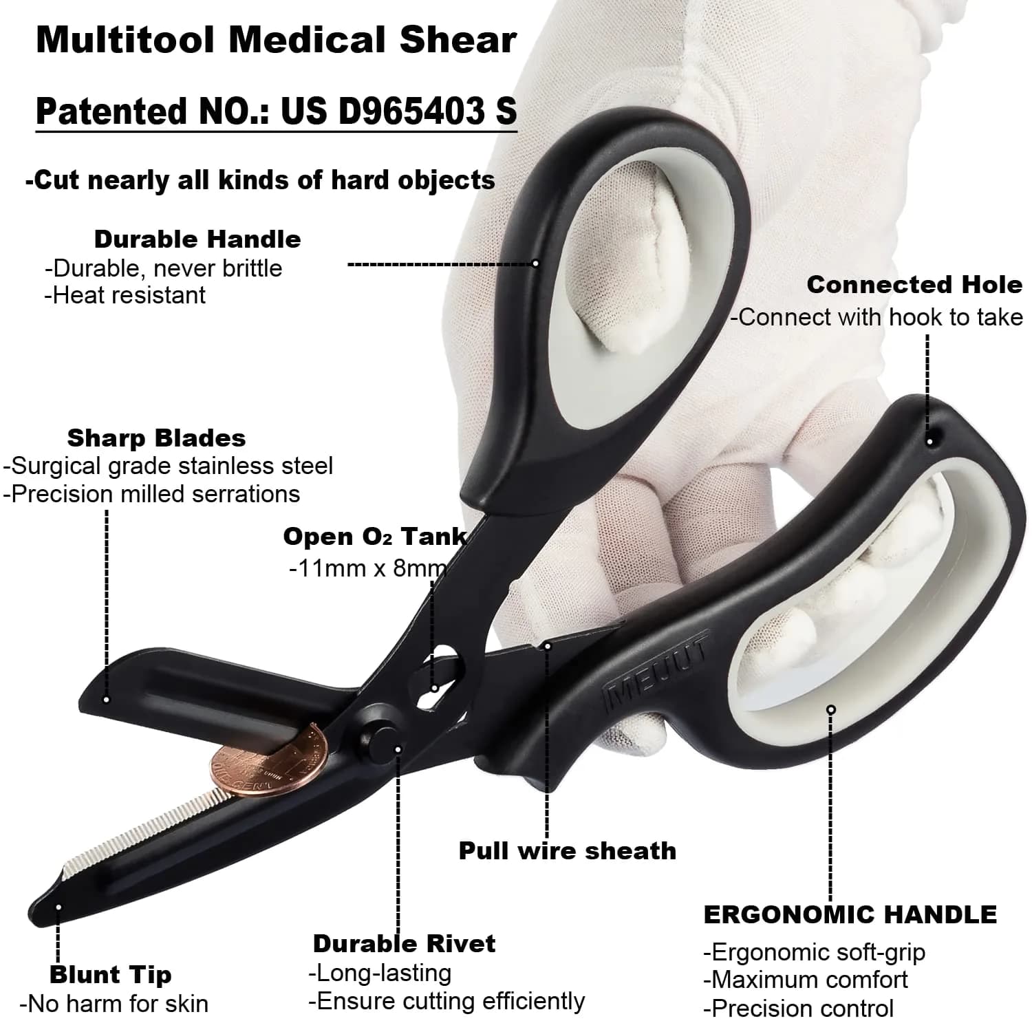 MEUUT Medical Trauma Shears - Black/Grey+white/Black (2-Pack, 7.8 Inch) with Oxygen Wrench - view 4