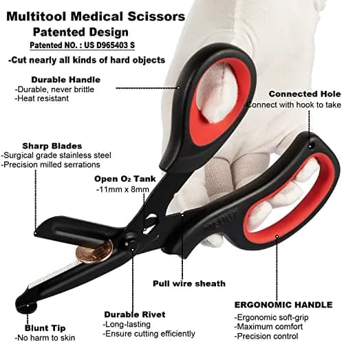 MEUUT Medical Trauma Shears 7.8" (19.8 cm) - 2-Pack | Ambidextrous, Serrated, Non-Stick Blades thumbnail 4