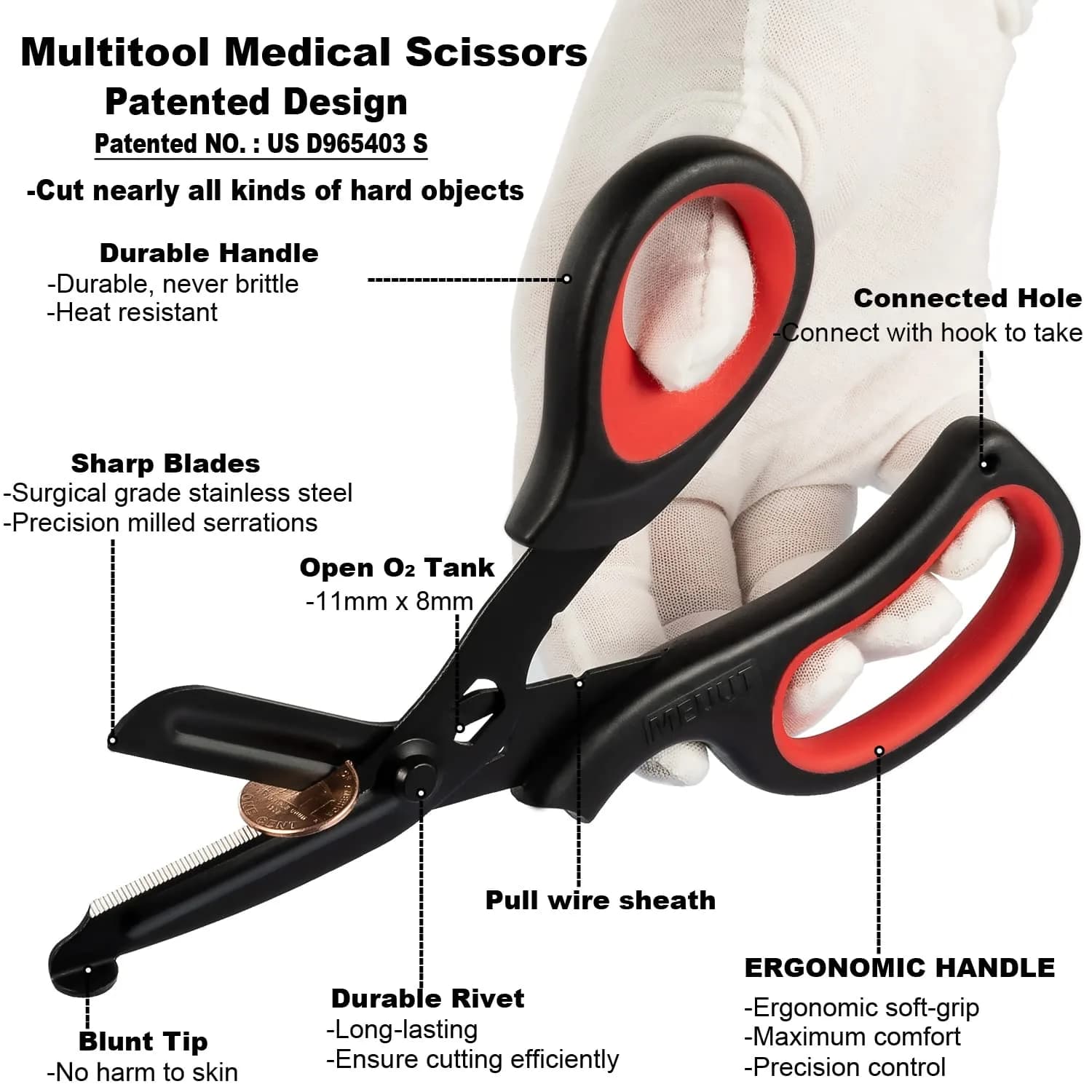 MEUUT Medical Trauma Shears 7.8" (19.8 cm) - 2-Pack | Ambidextrous, Serrated, Non-Stick Blades - view 4