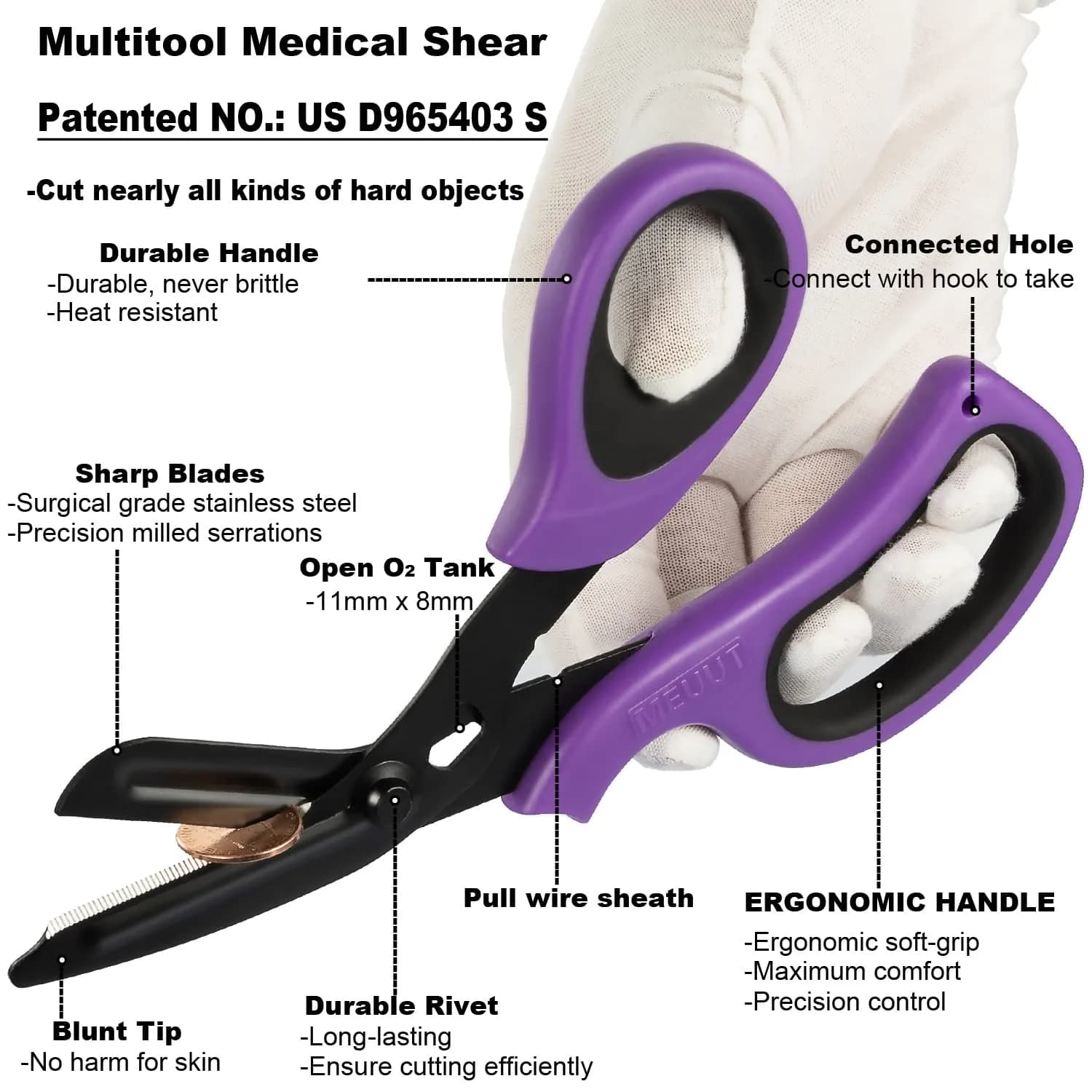 MEUUT Medical Trauma Shears 7.8" (19.8 cm) - 2-Pack | Ambidextrous, Serrated, Non-Stick Blades - view 3