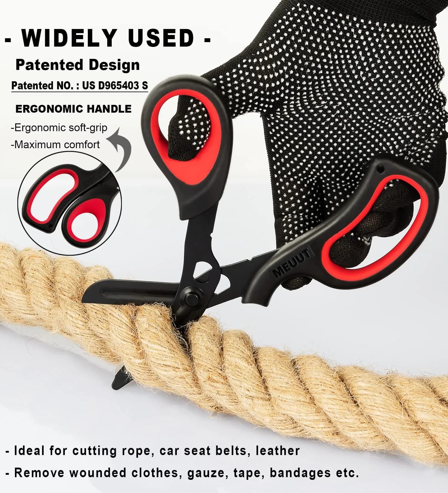 MEUUT Medical Trauma Shears - Black/Red & Red/Black 2-Pack, 7.8 Inch Patented Stainless Steel with Oxygen Wrench - view 3