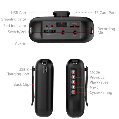 Norwii Portable Wireless Voice Amplifier with Bluetooth Speaker & 2 Microphones (10W, Black) | 1000 m² Coverage thumbnail 8