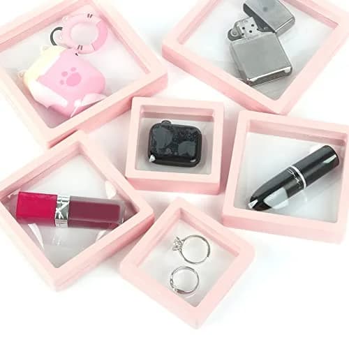 UUYYEO Jewelry Display Enclosure 7x7x2cm Pink | Transparent Floating Frame for Jewelry & Coins thumbnail 2