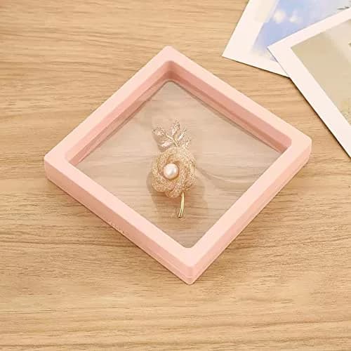 UUYYEO Jewelry Display Enclosure 7x7x2cm Pink | Transparent Floating Frame for Jewelry & Coins thumbnail 3