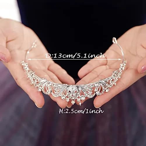 JWICOS Silver Wedding Tiara for Women Princess Crowns and Tiaras 2.5cm | Rhinestone & Crystal for Bride & Party thumbnail 5