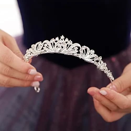 JWICOS Silver Wedding Tiara for Women Princess Crowns and Tiaras 2.5cm | Rhinestone & Crystal for Bride & Party thumbnail 3