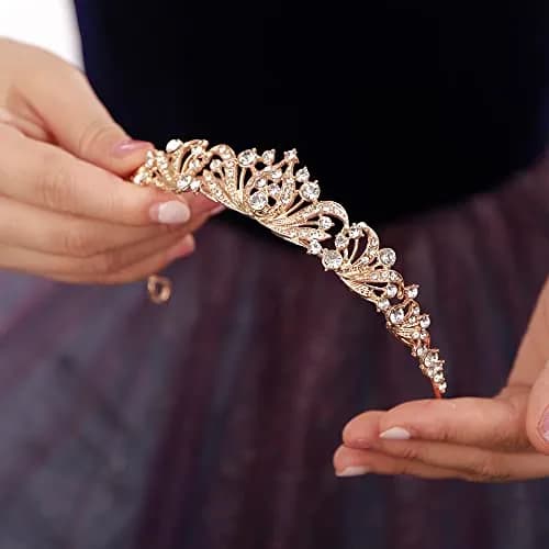 JWICOS Princess Tiara for Women 2.5cm x 13cm Gold Rhinestone Crystal Headband Wedding thumbnail 4