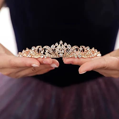 JWICOS Princess Tiara for Women 2.5cm x 13cm Gold Rhinestone Crystal Headband Wedding thumbnail 2