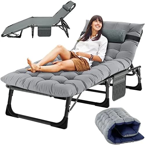 Slsy Folding Camping Cot for Adults, Adjustable Camping Bed with Pad | 5-Position Reclining, Heavy-Duty Support, Portable & Multi-Purpose thumbnail 1