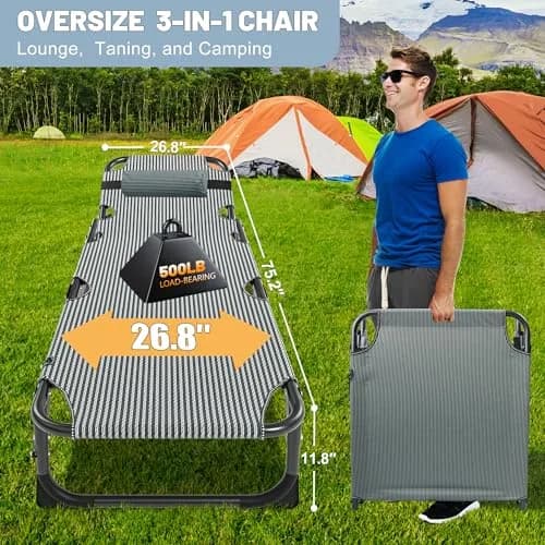 Slsy Folding Camping Cot for Adults, Adjustable Camping Bed with Pad | 5-Position Reclining, Heavy-Duty Support, Portable & Multi-Purpose thumbnail 4