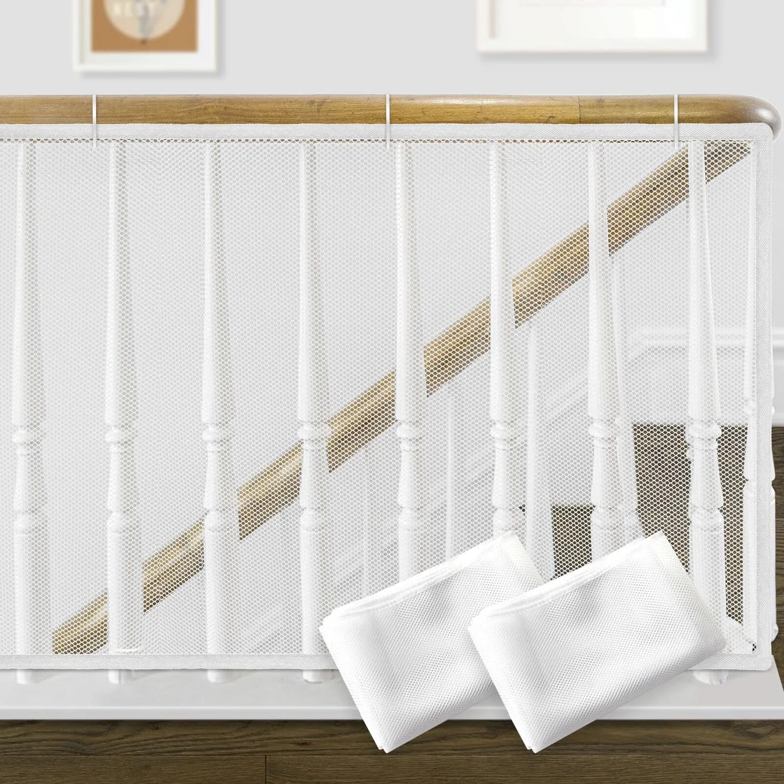 Gudui White 2 Pack Banister Guard 600cm x 80cm (20ft x 2.6ft) | Child Safety Net for Stairs and Balconies