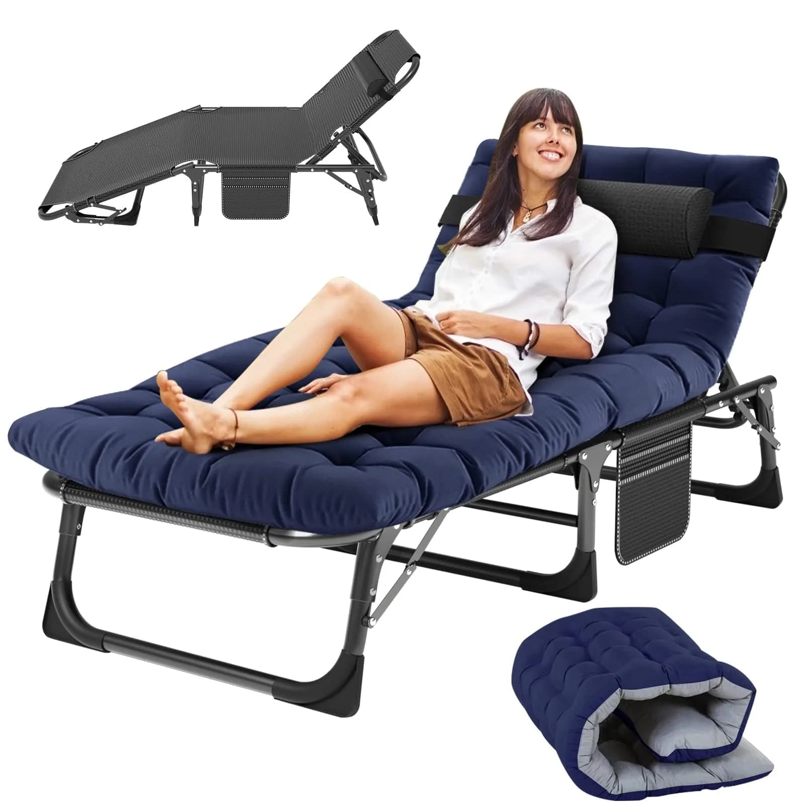 Slsy Folding Camping Cot for Adults | Adjustable 5-Position Reclining Bed with Removable Mattress