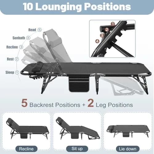 Slsy Folding Camping Cot for Adults | Adjustable 5-Position Reclining Bed with Removable Mattress thumbnail 4