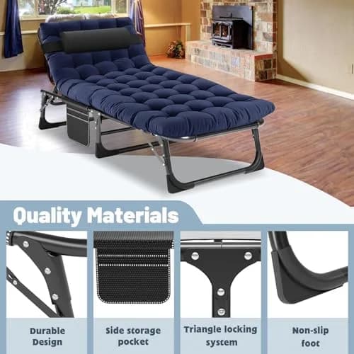 Slsy Folding Camping Cot for Adults | Adjustable 5-Position Reclining Bed with Removable Mattress thumbnail 5