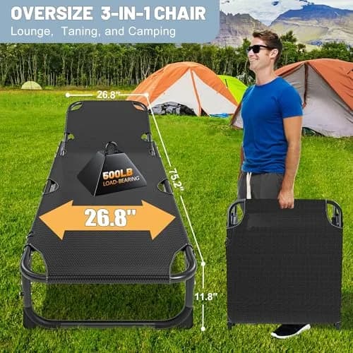Slsy Folding Camping Cot for Adults | Adjustable 5-Position Reclining Bed with Removable Mattress thumbnail 6