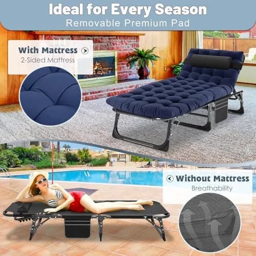 Slsy Folding Camping Cot for Adults | Adjustable 5-Position Reclining Bed with Removable Mattress thumbnail 2