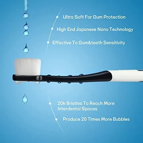 OB rush Ultra Soft Toothbrush for Sensitive Gums | 20k Nano Floss Bristles, 2 Pack, Black & White thumbnail 3