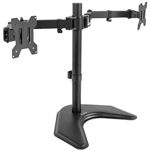 VIVO Dual LED LCD Monitor Mount, Free-Standing Desk Stand for 2 Screens up to 32 Inch, Heavy-Duty Fully Adjustable Arms with Max VESA 100x100mm, Black, STAND-V032F thumbnail 1