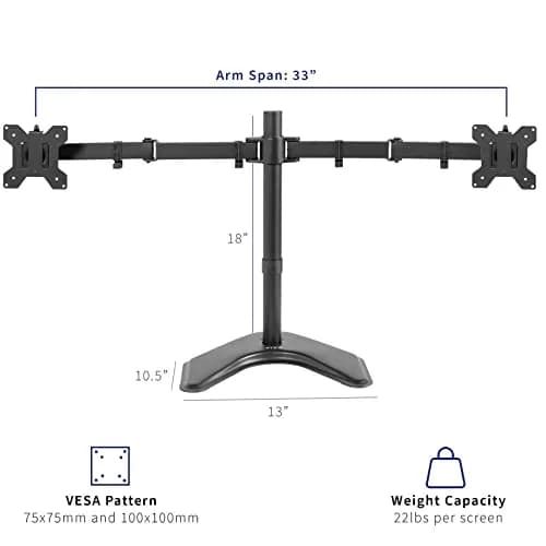 VIVO Dual LED LCD Monitor Mount, Free-Standing Desk Stand for 2 Screens up to 32 Inch, Heavy-Duty Fully Adjustable Arms with Max VESA 100x100mm, Black, STAND-V032F thumbnail 4