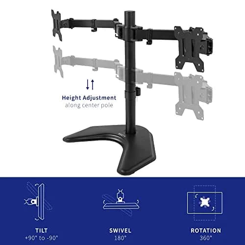VIVO Dual LED LCD Monitor Mount, Free-Standing Desk Stand for 2 Screens up to 32 Inch, Heavy-Duty Fully Adjustable Arms with Max VESA 100x100mm, Black, STAND-V032F thumbnail 5