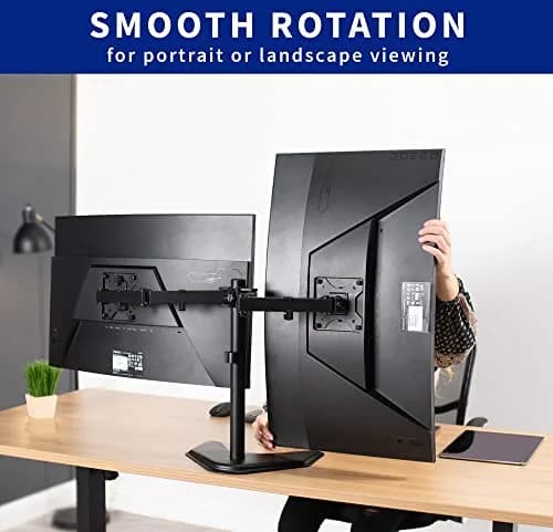 VIVO Dual LED LCD Monitor Mount, Free-Standing Desk Stand for 2 Screens up to 32 Inch, Heavy-Duty Fully Adjustable Arms with Max VESA 100x100mm, Black, STAND-V032F thumbnail 6