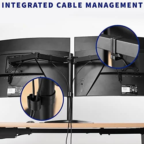 VIVO Dual LED LCD Monitor Mount, Free-Standing Desk Stand for 2 Screens up to 32 Inch, Heavy-Duty Fully Adjustable Arms with Max VESA 100x100mm, Black, STAND-V032F thumbnail 7