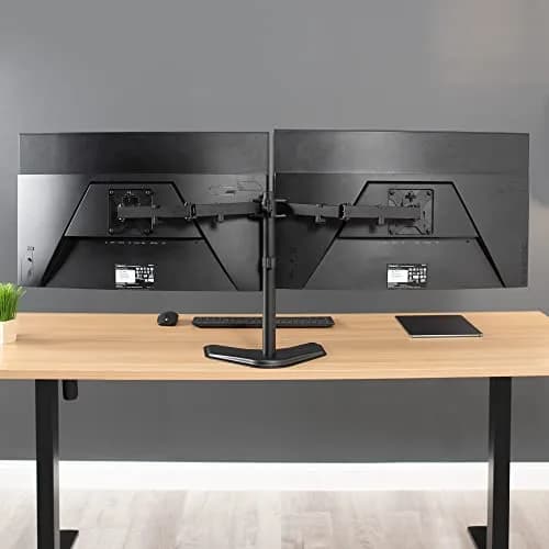 VIVO Dual LED LCD Monitor Mount, Free-Standing Desk Stand for 2 Screens up to 32 Inch, Heavy-Duty Fully Adjustable Arms with Max VESA 100x100mm, Black, STAND-V032F thumbnail 9