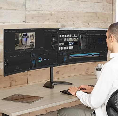 VIVO Dual LED LCD Monitor Mount, Free-Standing Desk Stand for 2 Screens up to 32 Inch, Heavy-Duty Fully Adjustable Arms with Max VESA 100x100mm, Black, STAND-V032F thumbnail 2